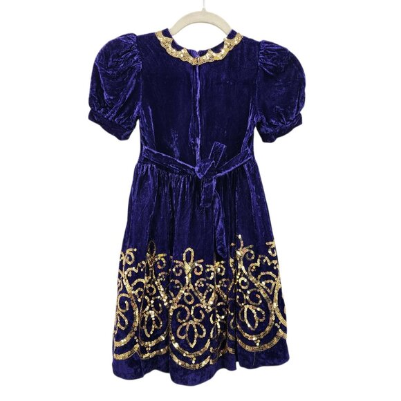 Vintage Jessica McClintock Girls 6 Dress Velvet Sequins Purple Gold Formal Party - Picture 4 of 9